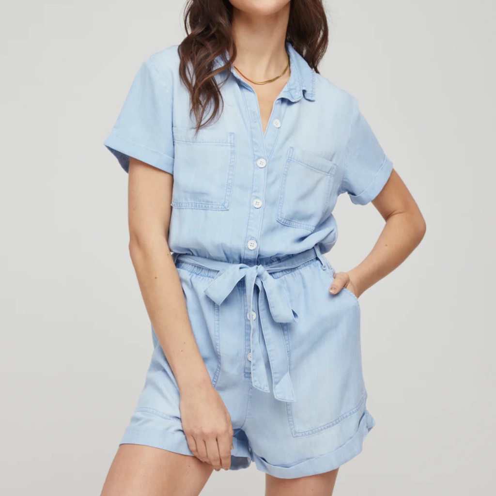 Cloth & Stone Anthropologie Evereve Rolled Hem Relaxed Utility Romper Sz Small